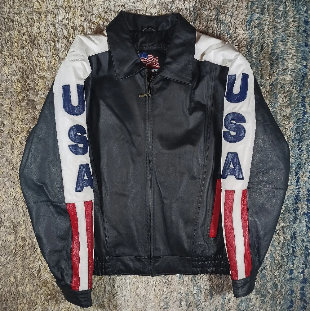 Vintage USA American Flag Leather Jacket - Picture 3 of 12